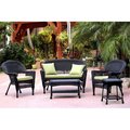 Jeco Jeco W00207-G-OT-FS029 5 Piece Black Wicker Conversation Set - Green Cushions W00207-G-OT-FS029